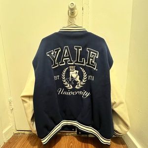 NWT Yale University Varsity Jacket Mens Size L Button Down Mock Neck